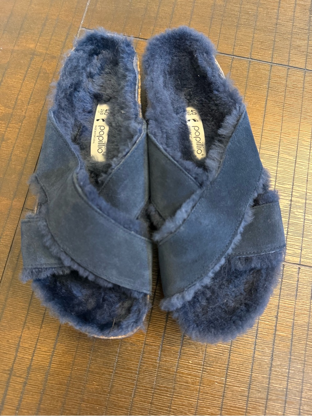 Birkenstock Papillio Daytona Navy Fur Lined Slide Platform Sandals size 40
